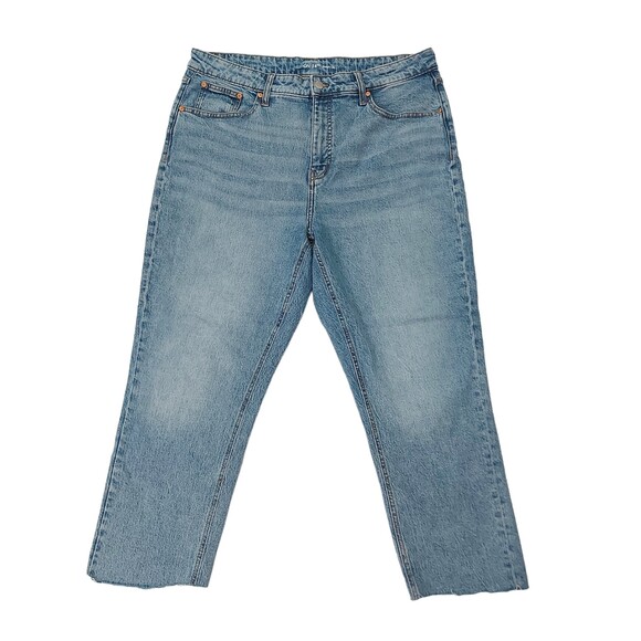 ON 34TH Jeans Womens 14W Blue Straight Leg Stretch Raw Hem Cotton Blend Denim - Picture 1 of 9